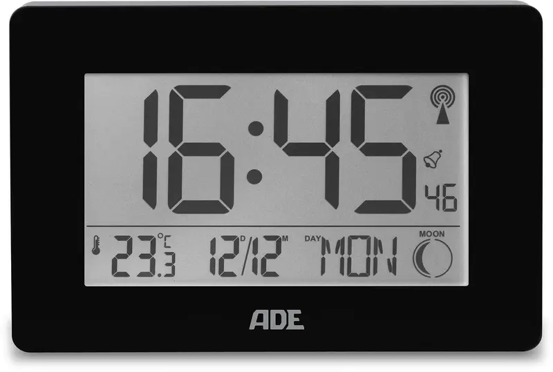 Ade Digitale Klok Zwart Xxl-Cijfers Radiogestuurd - Incl. 2X Aa