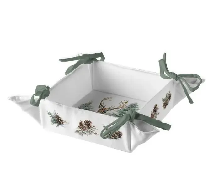 Ambiente Winter Stag White Broodmand - Katoen - 20 cm x 20 cm x 7 cm
