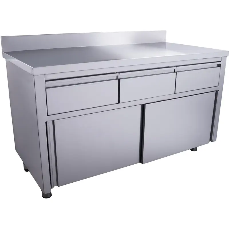 Armoire à portes coulissantes SARO avec 3 tiroirs et rebord supérieur, 1 400 x 700 mm - 700-2310