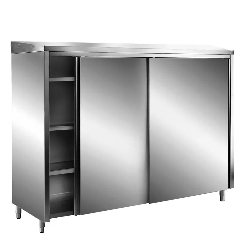 Armoire de rangement SARO en acier inoxydable AISI 430 à portes coulissantes, toit incliné, 1 600 x 600 mm - 700-8145