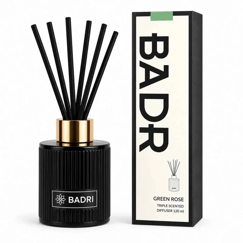 BADRI Geurstokjes Green Rose 120ML - Luxe Reed Diffuser - Geur voor Woonkamer & Badkamer
