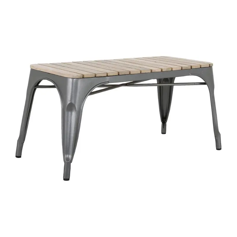 Banc d'intérieur à lattes en bois de manguier et cadre gris acier Bolero Bistro 850 mm (lot de 2)