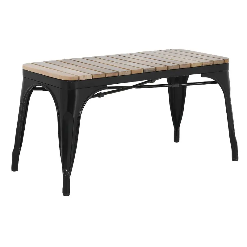 Banc d'intérieur à lattes en bois de manguier et cadre noir Bolero Bistro 850 mm (lot de 2)