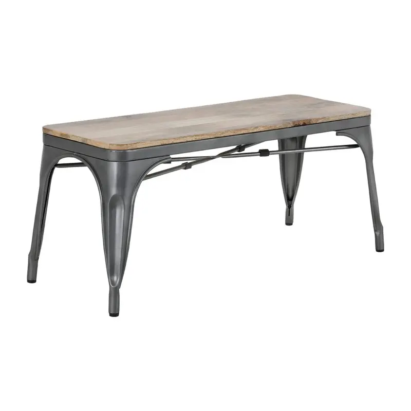 Banc d'intérieur avec assise en bois de manguier et cadre gris acier Bolero Bistro 1000 mm (lot de 2)
