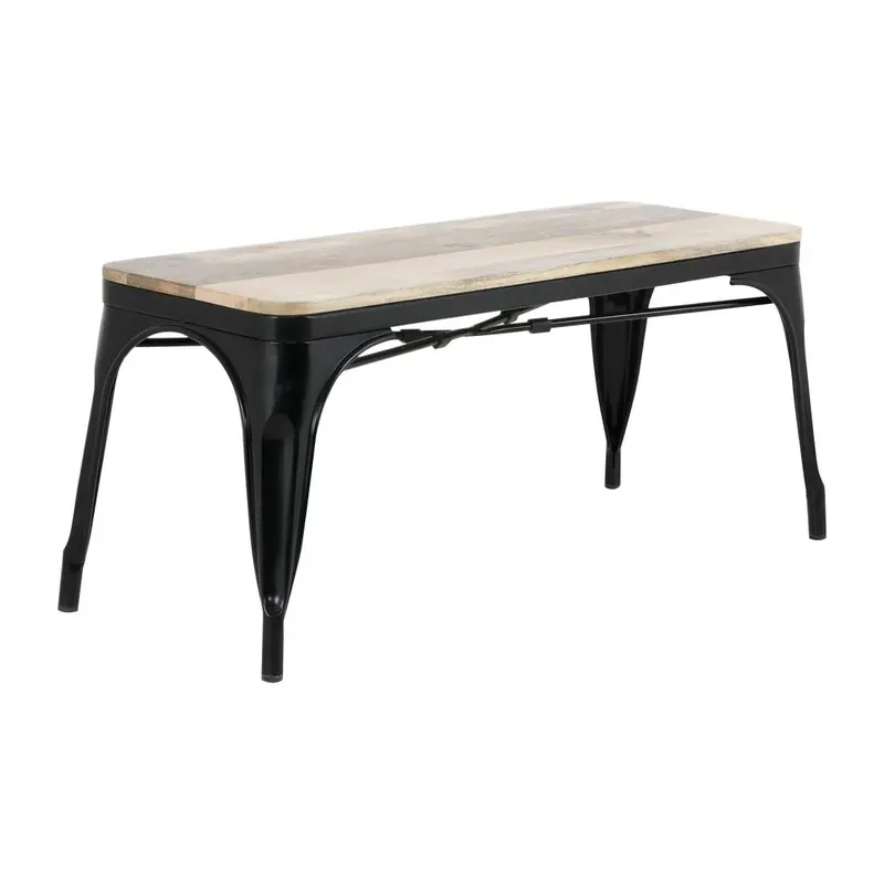 Banc d'intérieur avec assise en bois de manguier et cadre noir Bolero Bistro 1000 mm (lot de 2)
