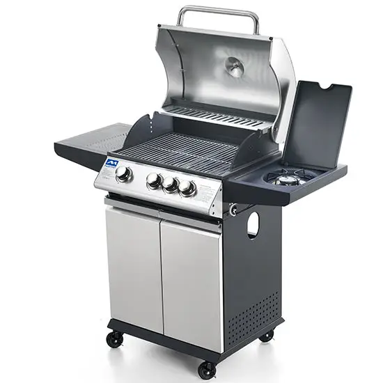 Barbecue gaz sur roues avec plan de cuisson latéral, zone de cuisson 690x410 mm