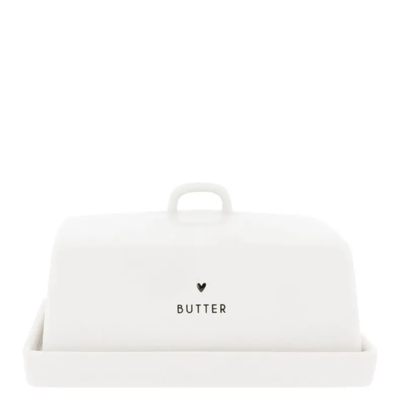 Bastion Collections White/Heart in Black Botervloot - Aardewerk - 12 cm x 14 cm x 7 cm