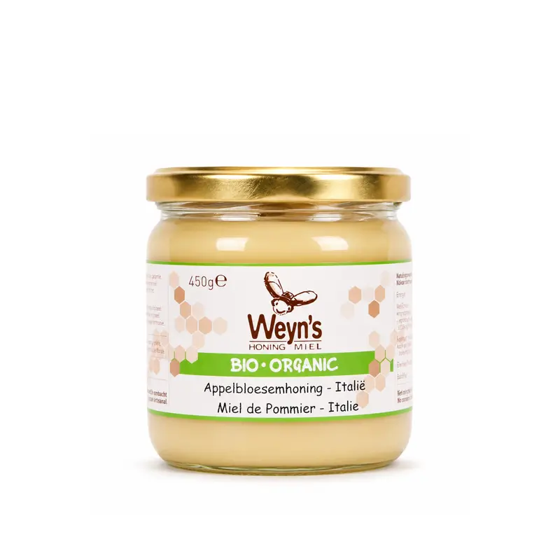 Biologische appelbloesemhoning 450g Italië Weyn's (crème)