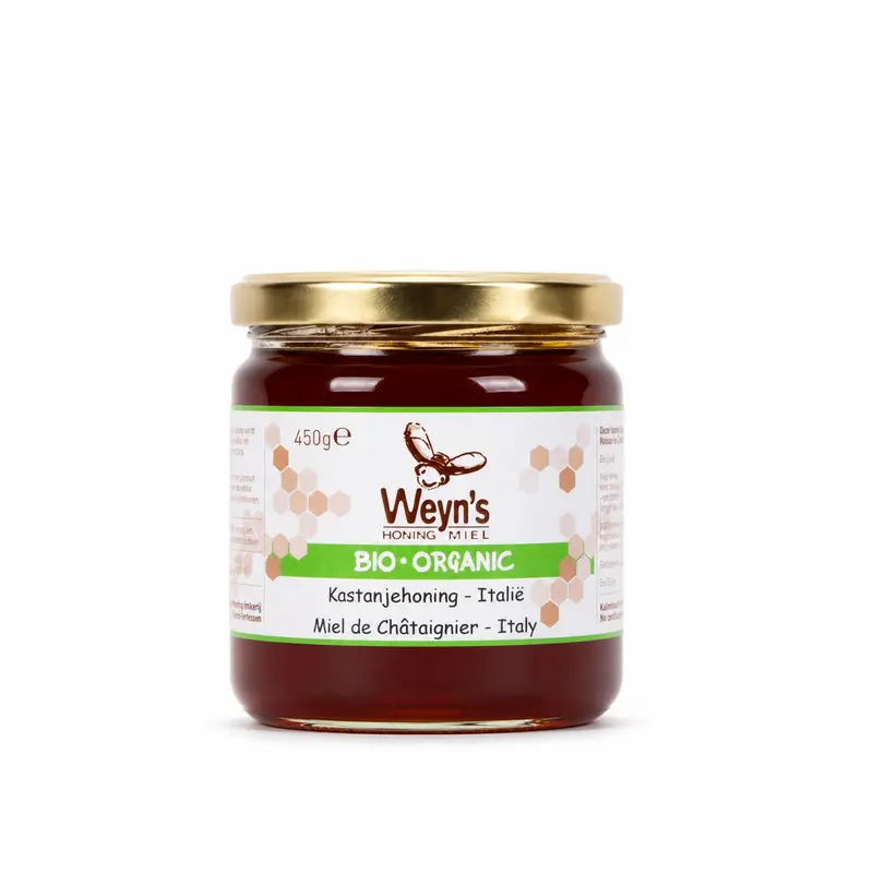 Biologische kastanjehoning 450g Italië Weyn's (vloeibaar)