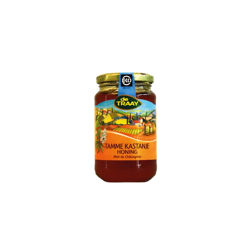 Biologische kastanjehoning (tamme) 350g de Traay (vloeibaar)
