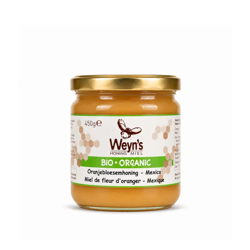 Biologische oranjebloesemhoning 450g Mexico Weyn's (crème)