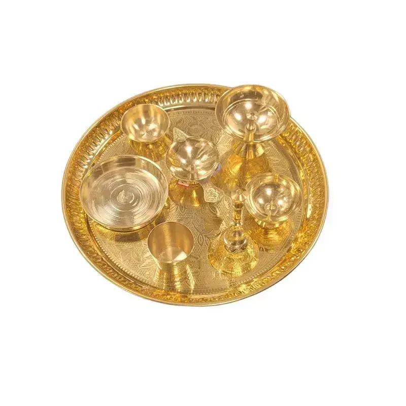 Brass Pooja Thali Set of 8 pcs 23 cm Diameter