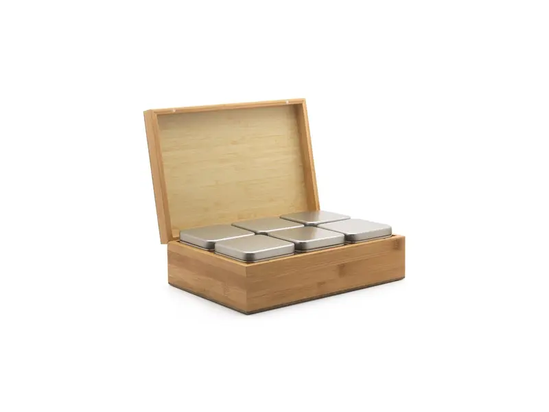 Bredemeijer Theedoos - 6 Blikjes - Bamboe - 27,1 cm x 18,5 cm x 8,2 cm