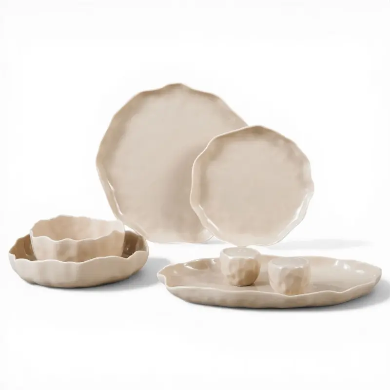 Bricard Angles - Porseleinen Serviesset - 27-delig - 6-Persoons - Taupe - Japandi - Dinner Set