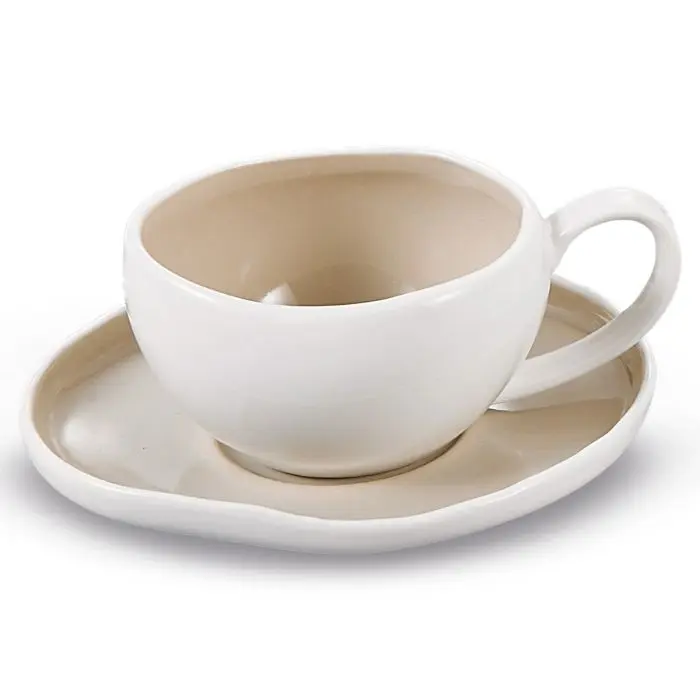 Bricard Barles - Koffieset - 12-delig - Wit/Taupe - 225ml - Porselein - Koffie Kopjes en Schoteltjes