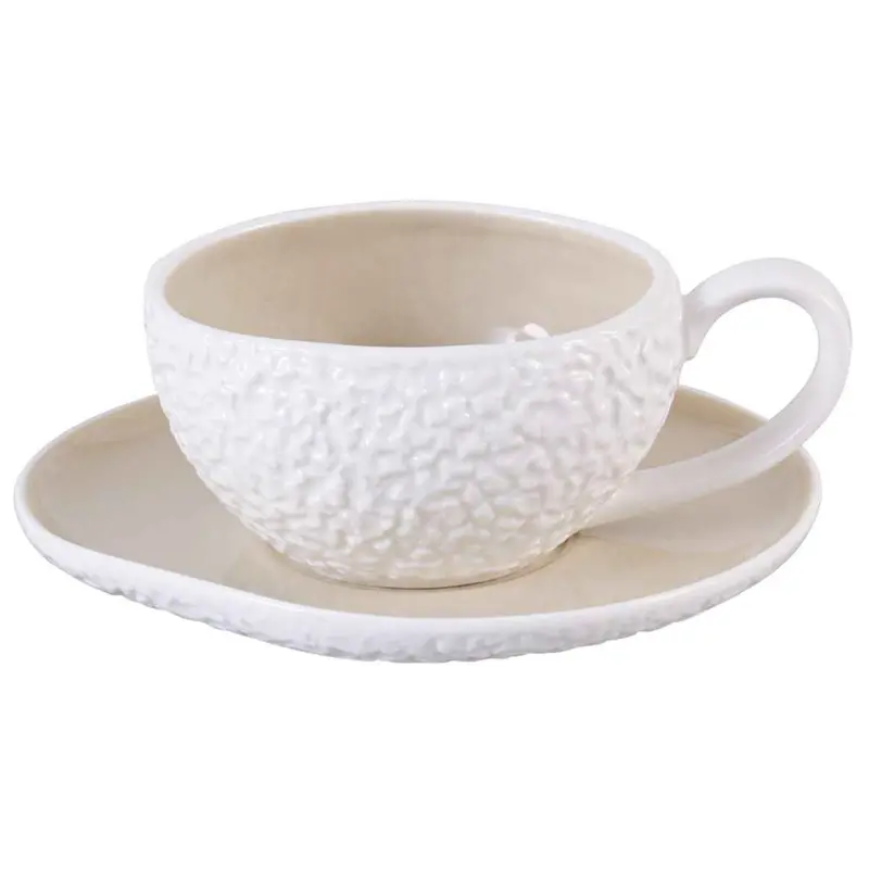 Bricard Barles Stone - Espressoset - 12-delig - Wit/Taupe - 125ml - Porselein - Kleine Espresso Kopjes en Schoteltjes