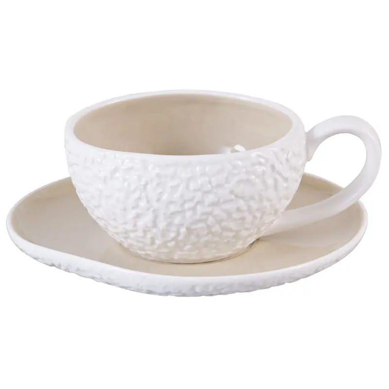 Bricard Barles Stone - Koffieset - 12-delig - Wit/Taupe - 225ml - Porselein - Koffie Kopjes en Schoteltjes