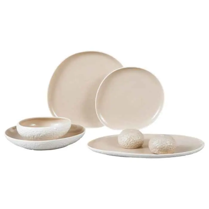 Bricard Barles Stone - Porseleinen Serviesset - 27-delig - 6-Persoons - Wit/Taupe - Japandi - Dinner Set