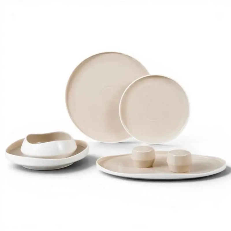 Bricard Blanzy - Porseleinen Serviesset - 27-delig - 6-Persoons - Wit/Taupe - Dinner Set