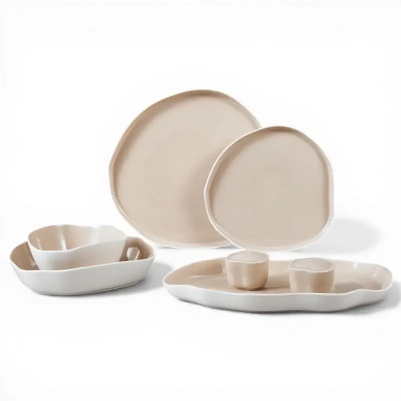 Bricard Bonnes - Porseleinen Serviesset - 27-delig - 6-Persoons - Wit/Taupe - Japandi - Dinner Set