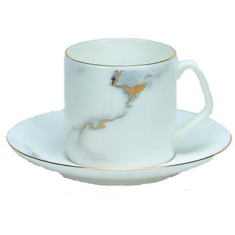 Bricard Drancy - Koffieset - 12-delig - Wit/Marmer - Porselein - Koffie Kopjes en Schoteltjes