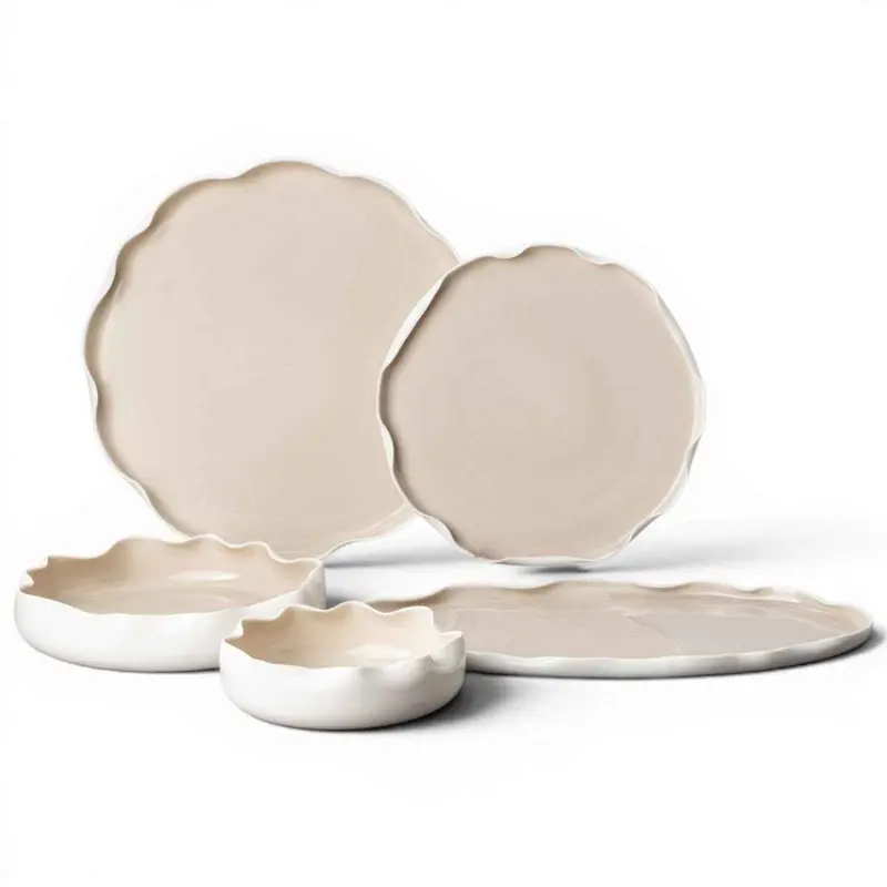 Bricard Nice - Porseleinen Serviesset - 25-delig - 6-Persoons - Wit/Taupe - Japandi - Dinner Set
