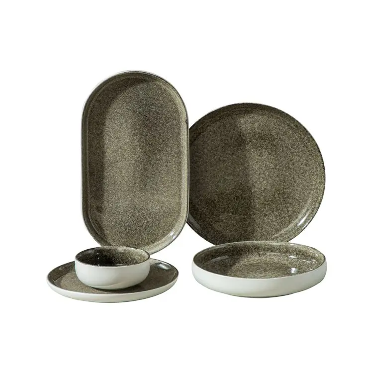 Bricard Pau - Porseleinen Serviesset - 25-Delig - 6-Persoons - Mat Wit/Bruin - Dinner Set