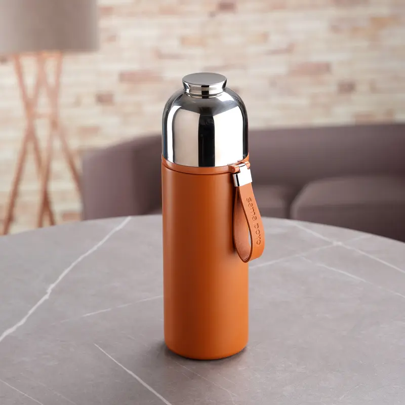 Brown Thermos Flask with Tea Infuser, 400ml