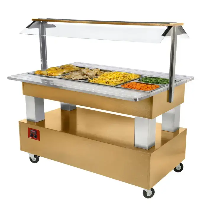 Buffet chauffant, bain marie, 4x GN 1/1-150 (Bois Chêne clair) BBM/4N-D1