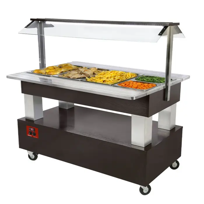 Buffet chauffant, bain marie, 4x GN 1/1-150 (bois wengé) BBM/4N-B1