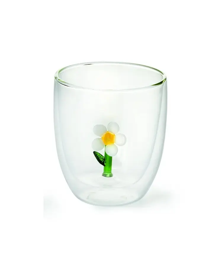ChaCult Flower Dubbelwandig Theeglas - Witte Bloem - 350 ml