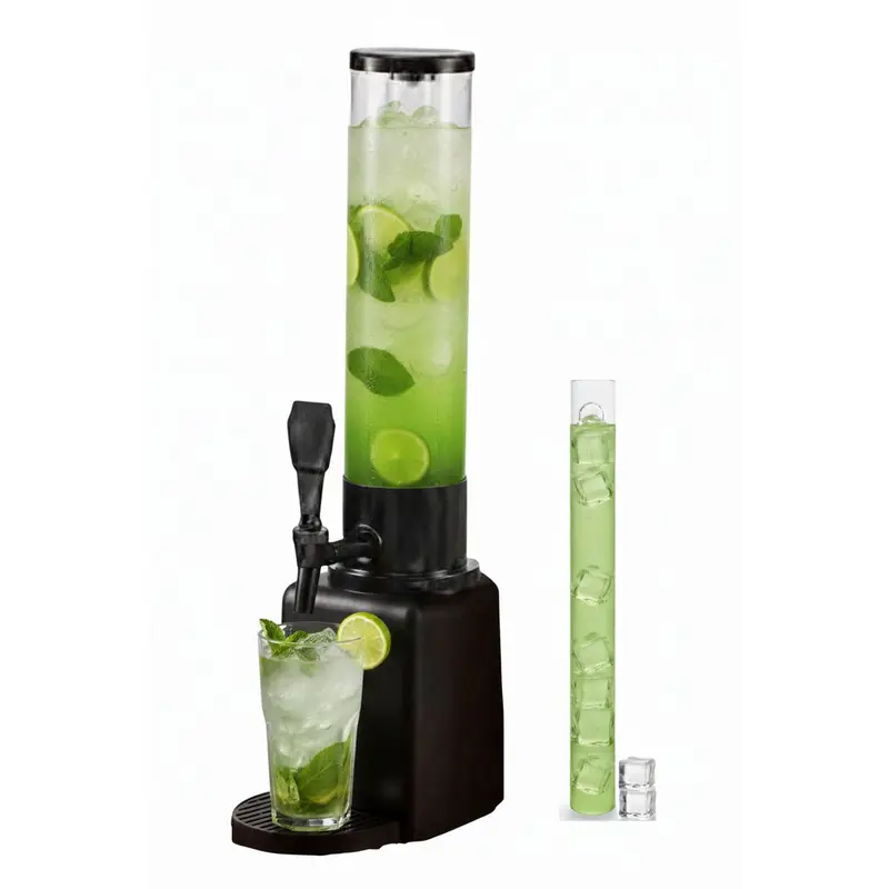 Cheffinger Drankdispenser met IJsblokjesreservoir en Tapkraan - 1,5L - Zwart - Voor Frisdrank, Water, Sap en Cocktails - Perfect voor Feestjes en BBQ’s