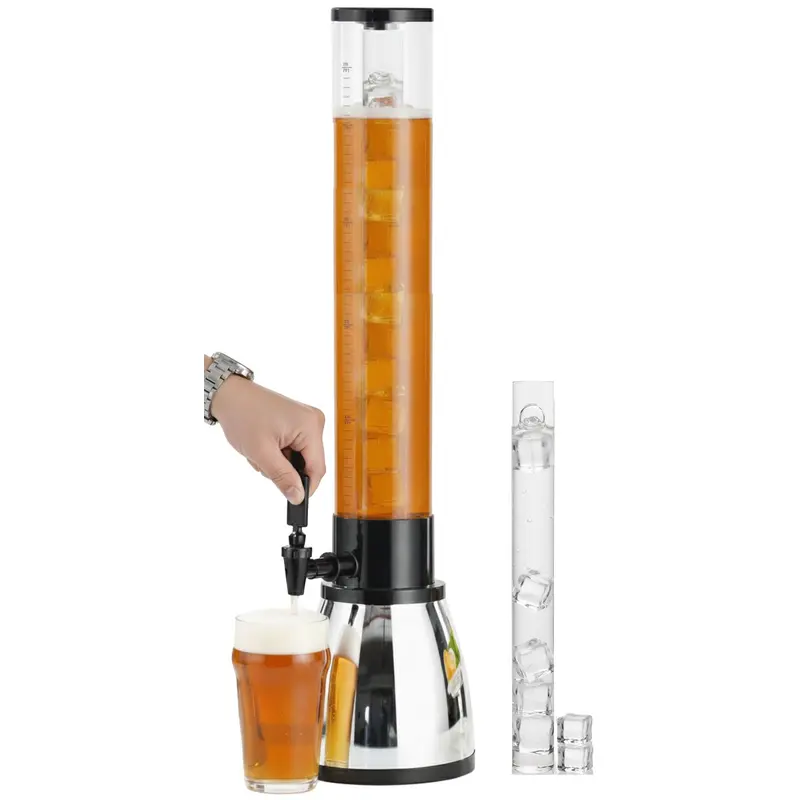 Cheffinger Drankdispenser met IJsblokjesreservoir en Tapkraan - Zilver - 3L - Voor Frisdrank, Water, Sap en Cocktails - Perfect voor Feestjes en BBQ’s