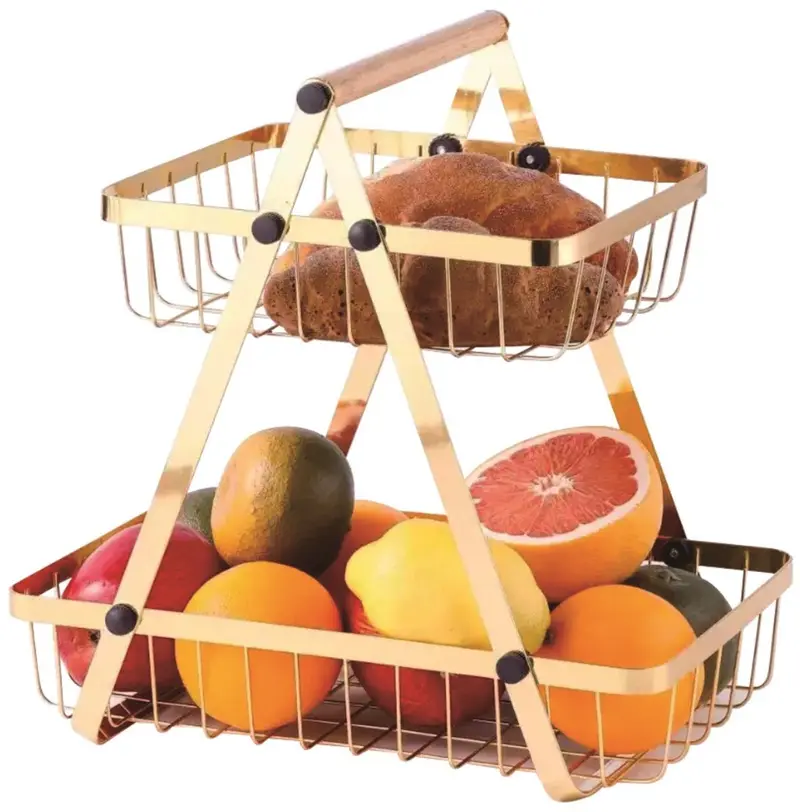 Cheffinger Etagère - 2 Laags - Goud - Fruitmand - Fruitmand Metaal - Etagère - Decoratie Schaal - Fruitschaal