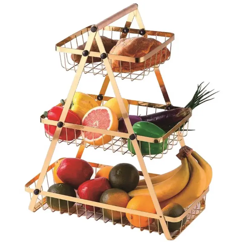 Cheffinger Etagère - 3 Laags - Goud - Fruitmand - Fruitmand Metaal - Etagère - Decoratie Schaal - Fruitschaal