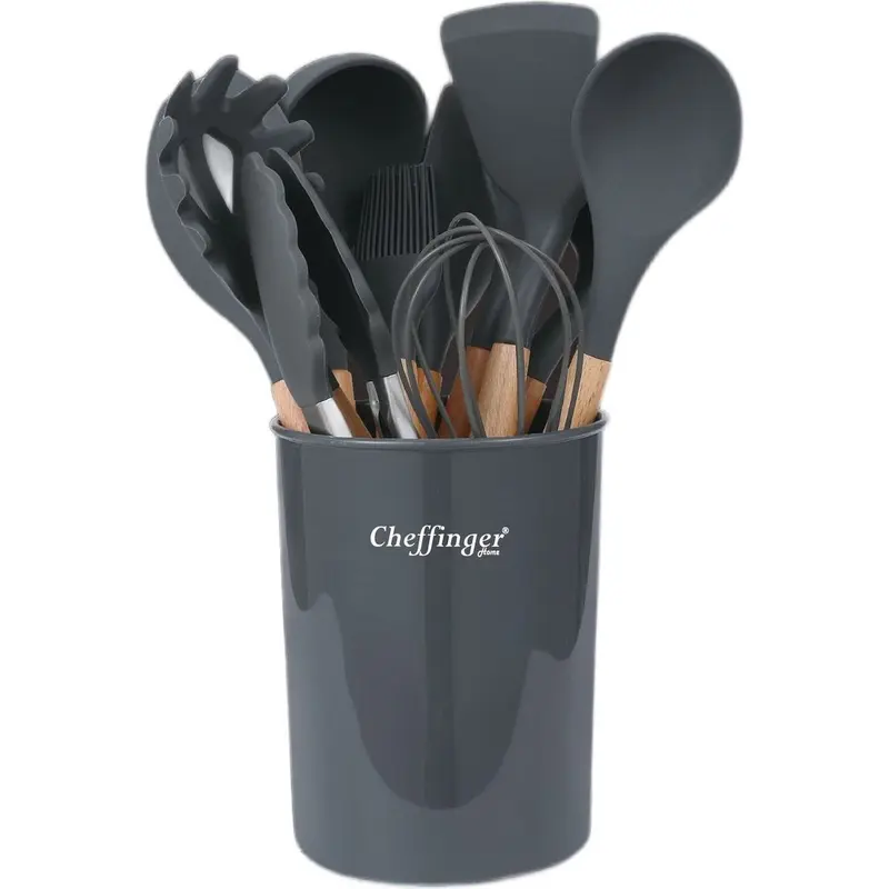 Cheffinger Keukengerei Set met Houder - 12-delig - Grijs - Kookgerei Set