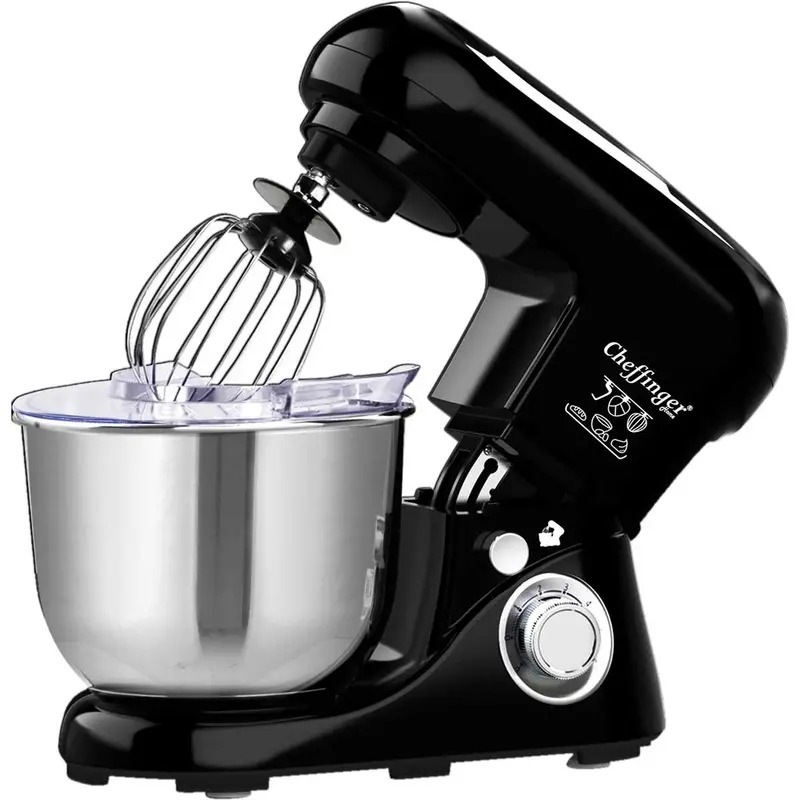 Cheffinger Keukenmixer - Zwart - 6.5L Mengkom - Keukenrobot - 3 Accessoires - Keukenmachine - 1600W