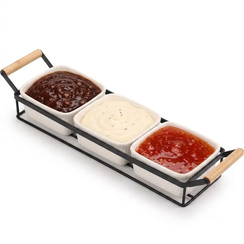 Cheffinger Saus & Snackschalen Set - 4-delig - Keramiek - Zwart/Wit