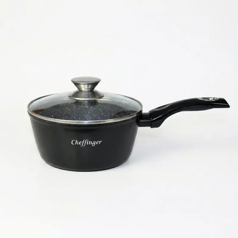 Cheffinger Steelpan met Deksel - 16 cm - Zwart - Inductie
