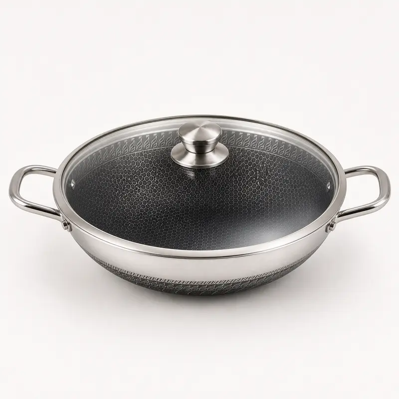 Cheffinger Wokpan met Deksel - 32cm - RVS - Honingraat - Inductie