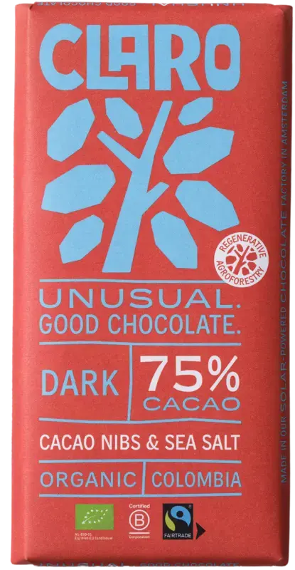 Claro Reep 75% dark cacao nibs & seasalt