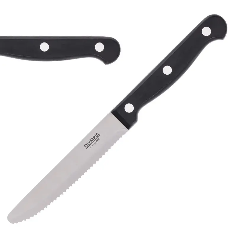 Couteau à steak arrondi Olympia Taverna manche noir (lot de 12)