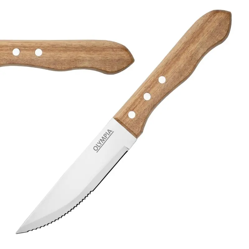Couteaux à steak manche bois d'acacia 100% FSC Olympia Jumbo 122mm (lot de 12)