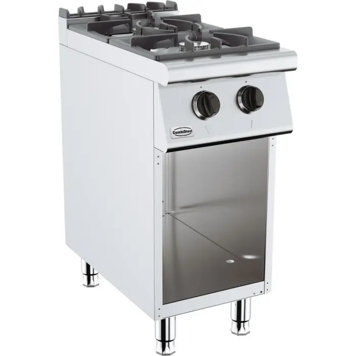 Cuisiniere a gaz professionnelle 2 bruleurs sur coffre 400x700