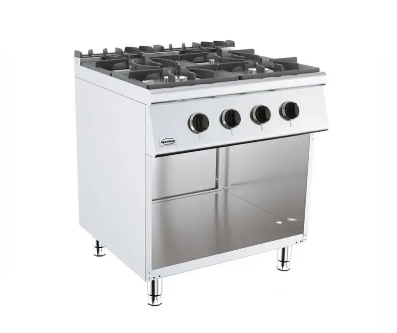 Cuisiniere a gaz professionnelle 4 bruleurs sur coffre sans porte 800x700