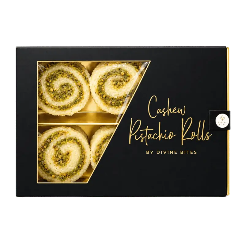 Divine Bites - Premium Fresh Mithai 200g - Cashew Pistachio Rolls 6pcs