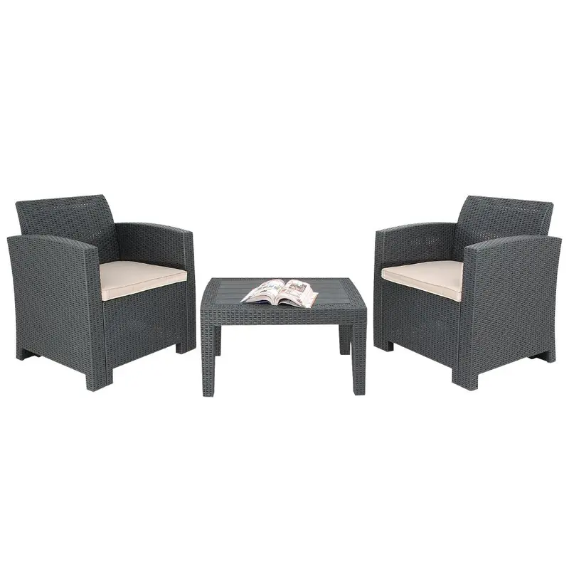 Ensemble fauteuils et table en rotin PP Bolero gris