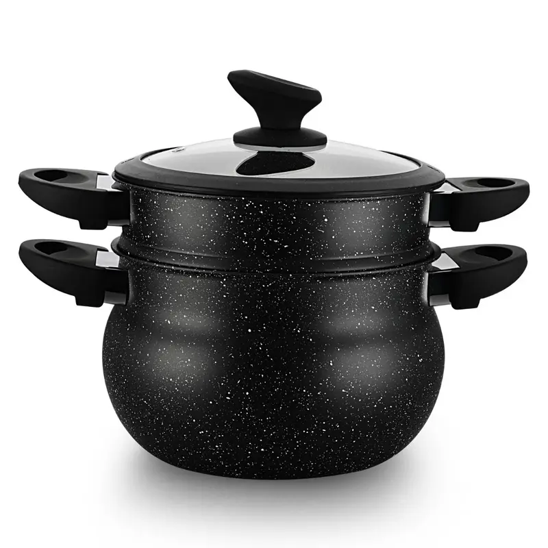 Ferveo Sahra Couscouspan - 15 Liter - 30 cm - Inductie geschikt - Stoompan - Zwart
