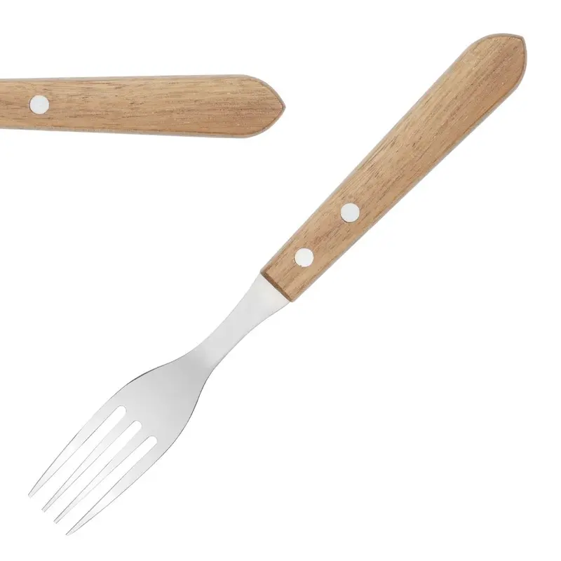 Fourchettes à steak manche en bois d'acacia 100% FSC Olympia 101mm (lot de 12)