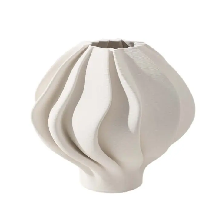 Fugurato Bona Vaas Wit - Keramiek met Golvend 3D-Reliëf - Ø26,5 x H24 cm